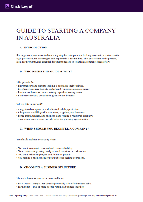 Page 2 of How to Set Up PTY LTD Company in Australia Guide by Click Legal