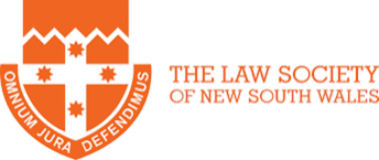 The Law Society of New South Wales logo, featuring an orange crest with a cross and stars, and the text "The Law Society of New South Wales