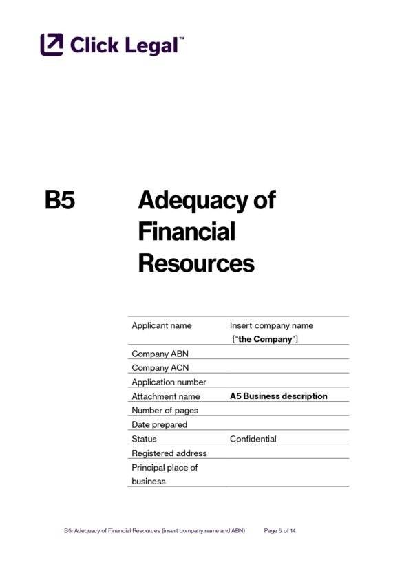 AFSL Financial Resources Template (Formerly B5) | RG 116