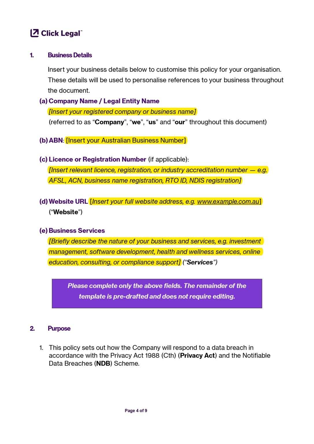 SME Data Breach Response Policy Template (Australia) | Click Legal