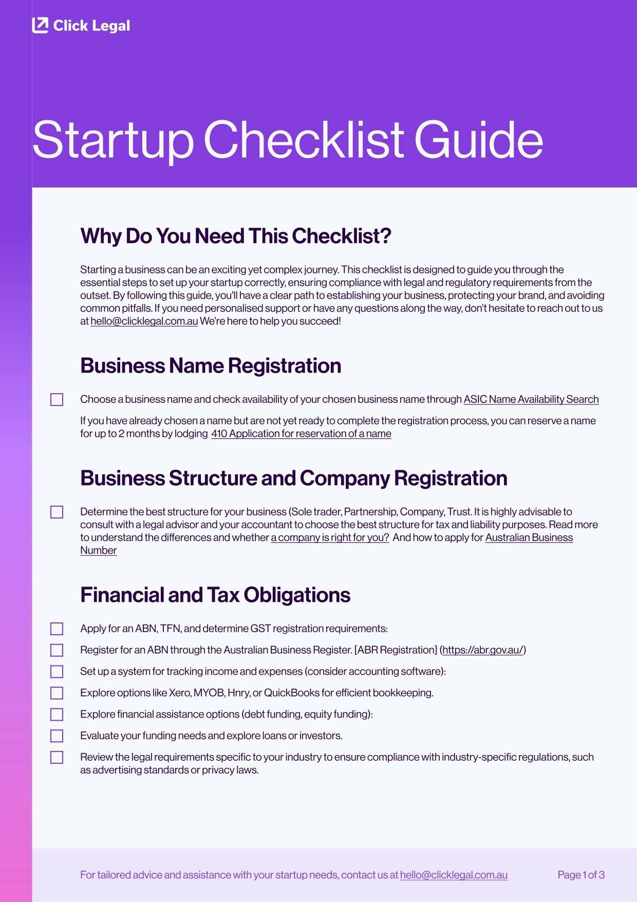 Startup Checklist by Click Legal (page 1)