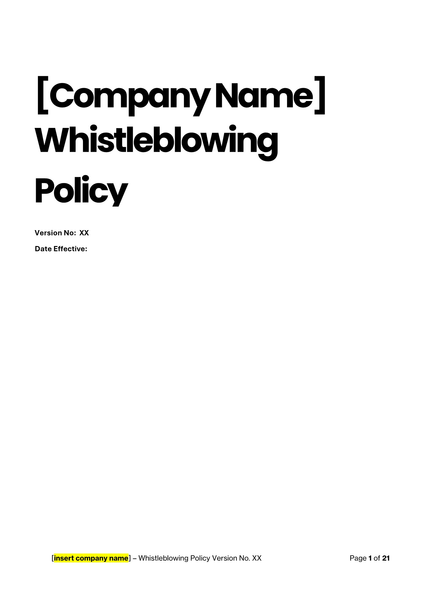 Whistleblower Policy Template | For APRA & AFSL Entities