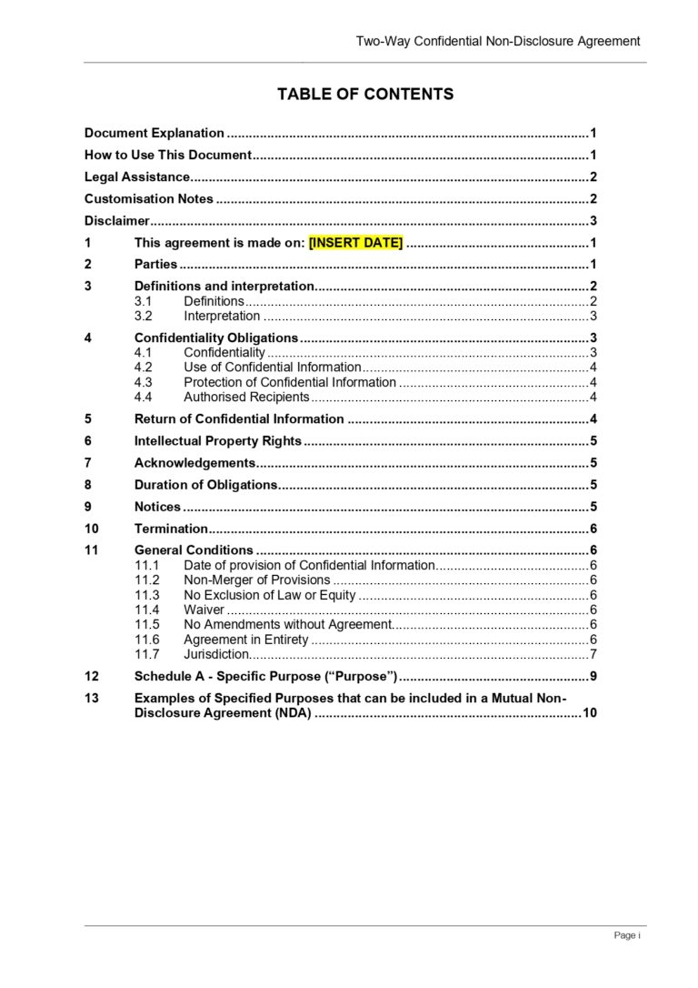 Detailed Mutual NDA Template Australia | Click Legal