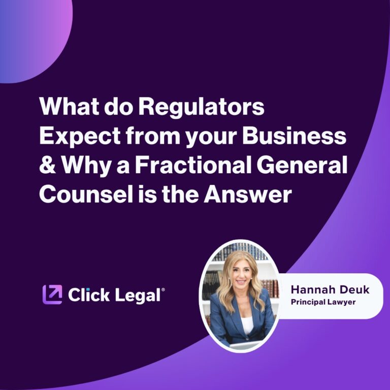 Click Legal logo, Hannah Deuk, and blog title: What Regulators Expect from Business
