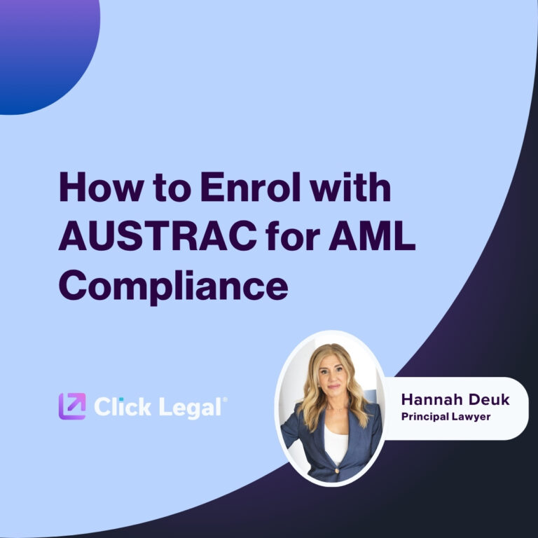 Blog title "How to Enrol with AUSTRAC for AML Compliance" with Hannah Deuk, Principal Lawyer.