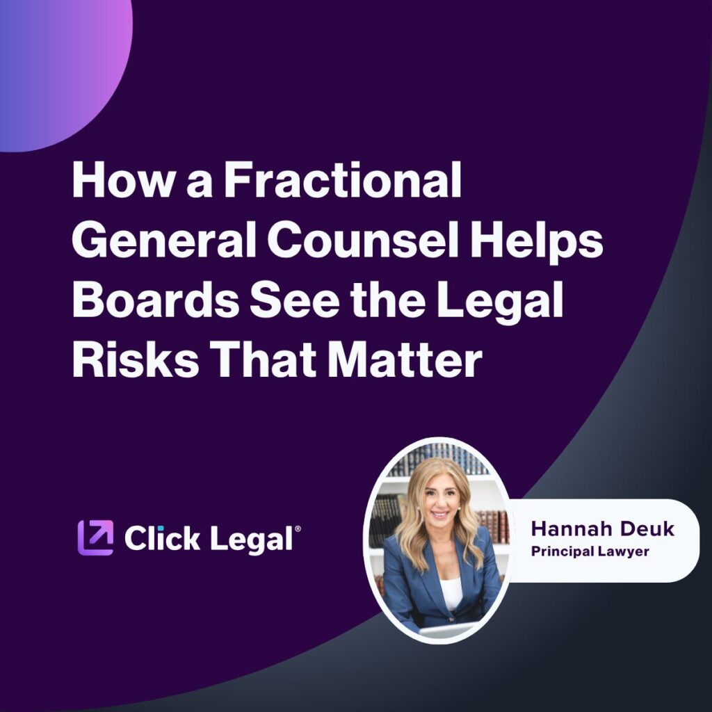 Hannah Deuk, Principal Lawyer at Click Legal, discusses fractional general counsel and board legal risks.