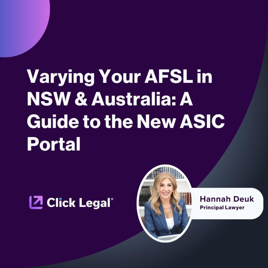 Varying Your AFSL In NSW Australia A Guide To The New ASIC Portal Click Legal Article Thumbnail