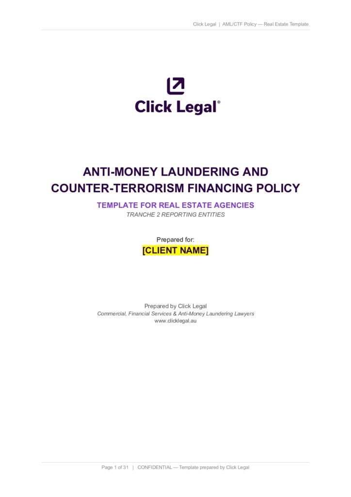 Anti-Money Laundering and Counter-Terrorism Financing Policy template for real estate agencies