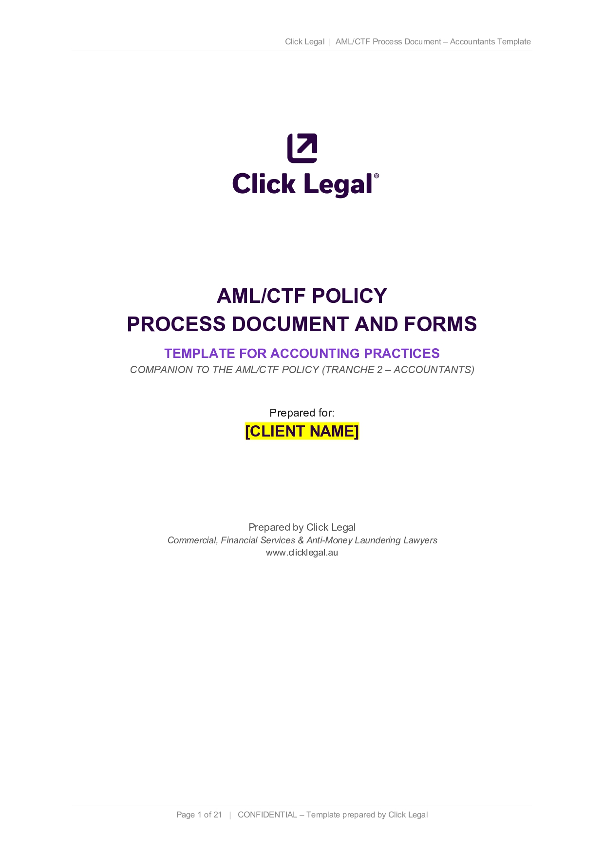 Click Legal AML/CTF Policy template for accounting practices