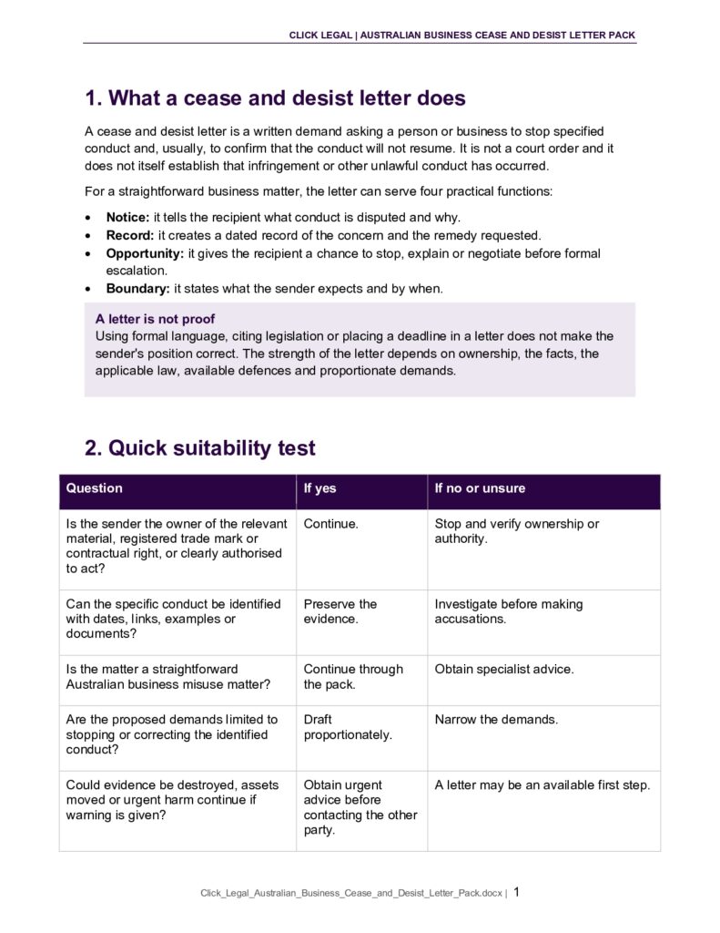 Cease and desist letter guide: suitability test and letter content
