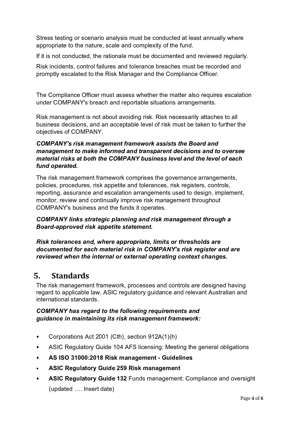 Page 4 of 6: Company risk management framework, compliance, and regulatory guidance.