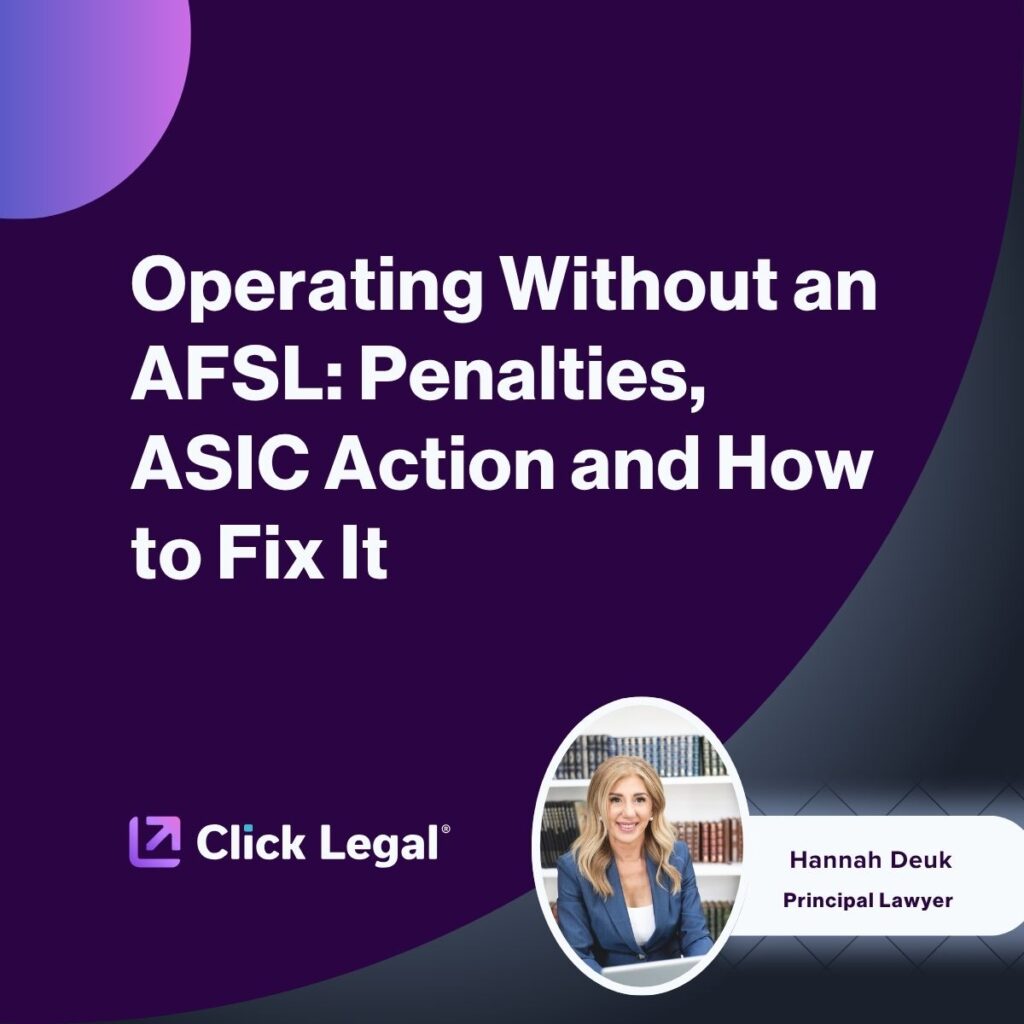 Hannah Deuk, Principal Lawyer, discusses operating without an AFSL penalties and ASIC action