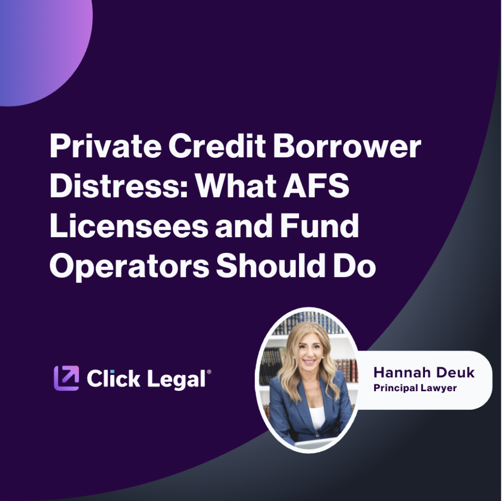 Hannah Deuk, Principal Lawyer, discusses private credit borrower distress for AFS licensees.
