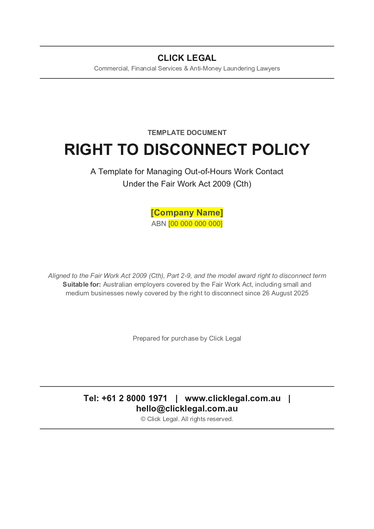 Click Legal document: Right to Disconnect Policy template