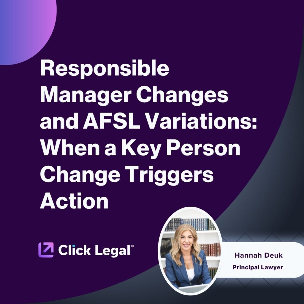 Responsible Manager Changes and AFSL Variations graphic with Hannah Deuk