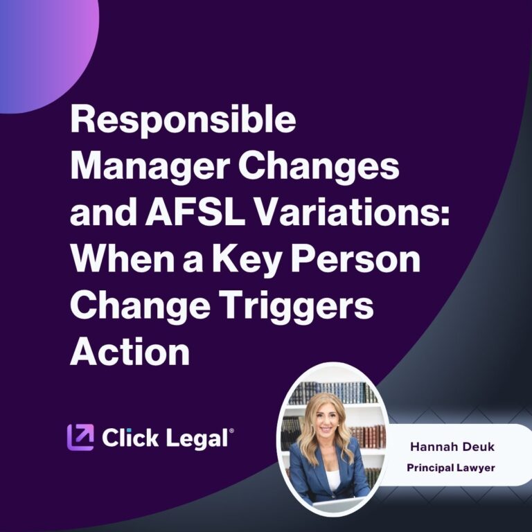 Responsible Manager Changes and AFSL Variations graphic with Hannah Deuk