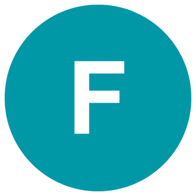 Teal circle with a white letter F inside.