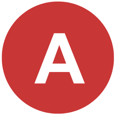 Red circle with white letter A.
