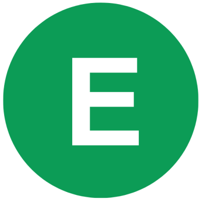Green circle with a white letter E inside.